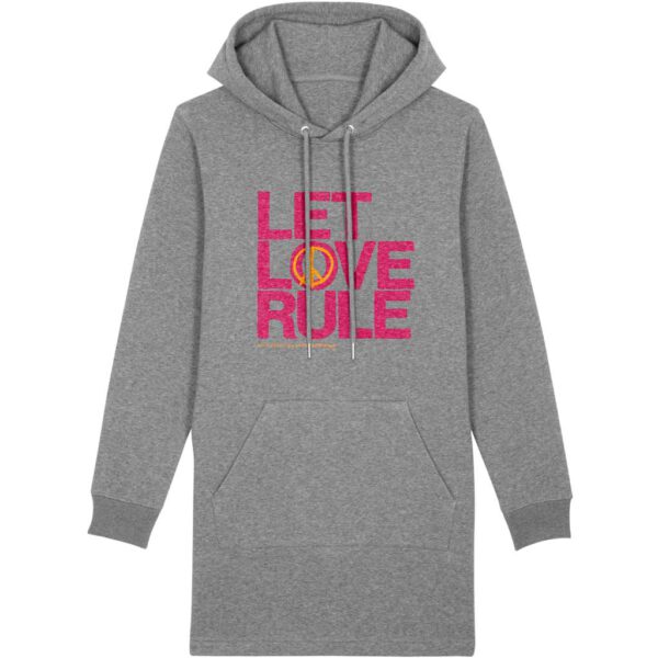 Graues Sweatshirtkleid mit Let Love Rule Motiv in pink von Natural Born Yogi.