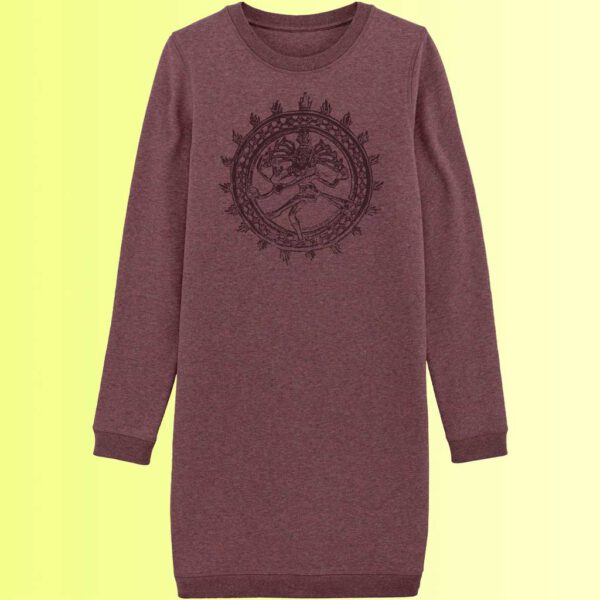 sweatshirt kleid mit yoga motiv shiva in berry organic für damen