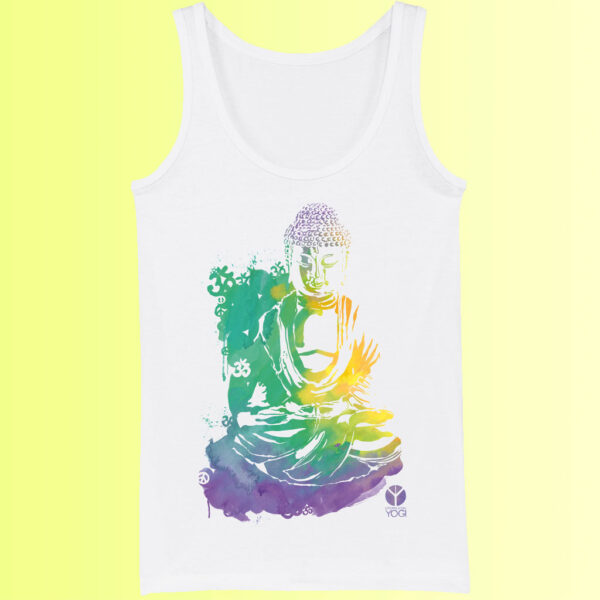 yoga shirt mit aufdruck von farbigem buddha