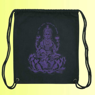 yoga gym bag in schwarz mit aufdruck der götting lakshmi