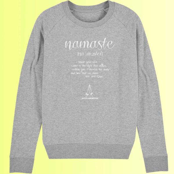 yoga sweatshirt in grau mit namaste aufdruck für frauen von natural born yogi