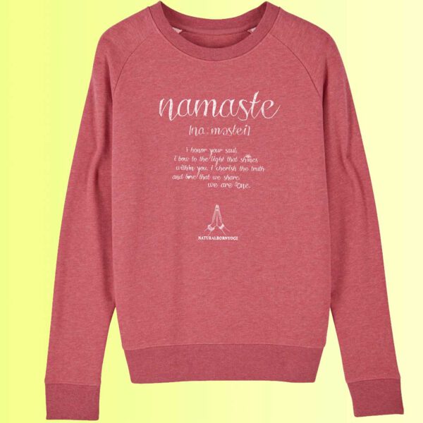 rosarotes sweatshirt organic mit yoga aufdruck namaste für damen