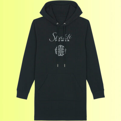 yoga hoodie kleid mit shakti und sri yantra aufdruck in schwarz für damen