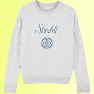 yoga sweatshirt in hellgrau mit shakti und sri yantra aufdruck für damen
